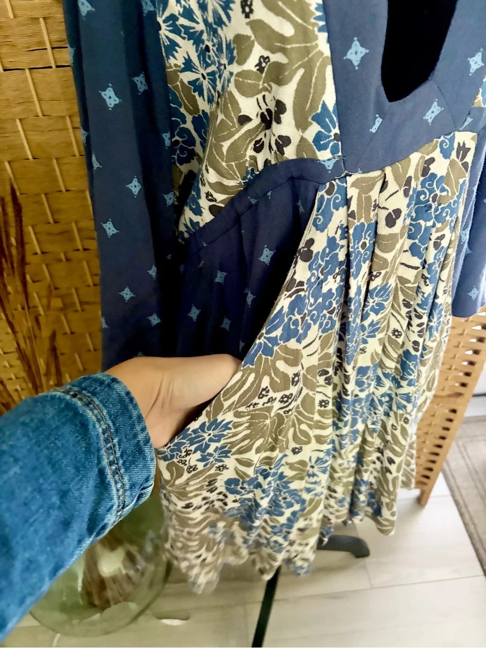 Free People Blue Floral Deep V Mini Dress
